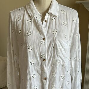 Topshop White Eyelet Button-Up Shirt